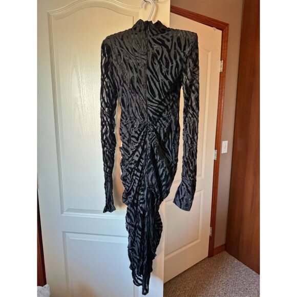 NWT Black Zebra Devore High Neck Draped Midi Dress - Picture 8 of 10